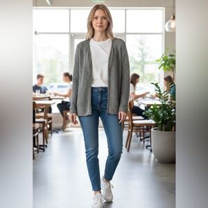 Charter Club cardigan metallic silver hook closure beaded trim knit retro P/S